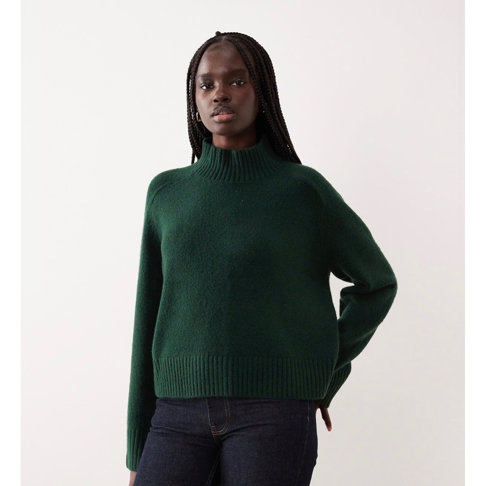 Abercrombie & Fitch XS Dark Green Funnel Neck Relaxed Fit Ribbed Knit Sweater
